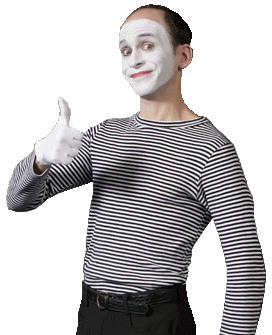 This is a photography of a mime giving the thumbs up.