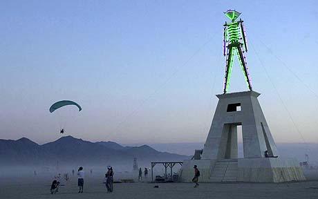 This is an image of the burning man effigy at the site of the festival