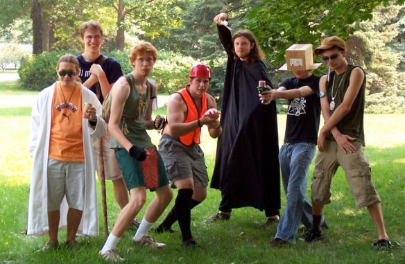 This is an photo of a group of young men dressed up in homemade LARP costumes